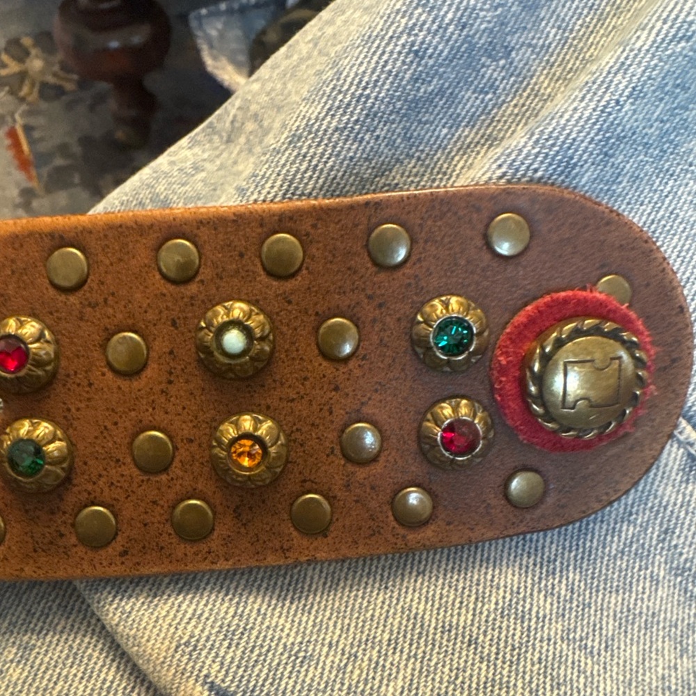 Nw Vintage Nanni Italy Studded Concho Leather Belt Jeweled Buckle Boho Western - Picture 3 of 10